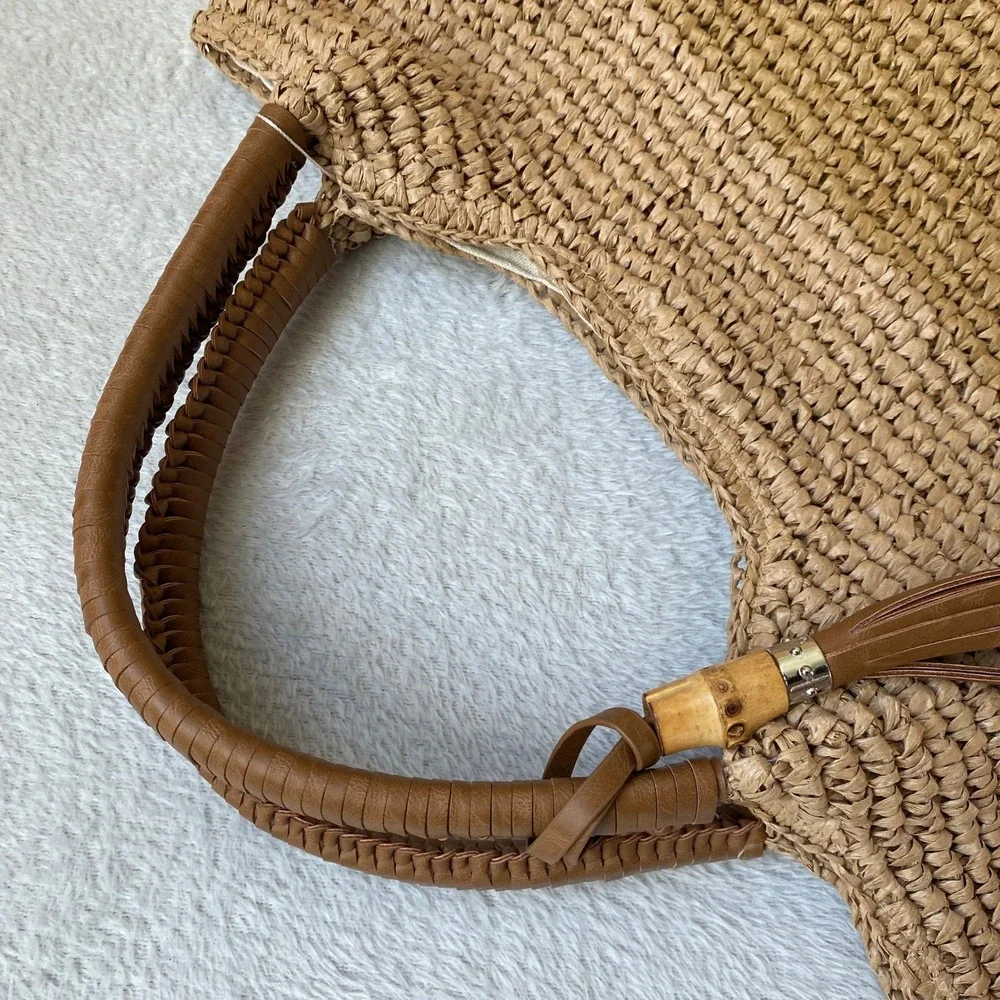 Tommy Bahama Colorblock Woven Straw Tote Bag Tan Coastal Resort Vacation NWT - Picture 8 of 11